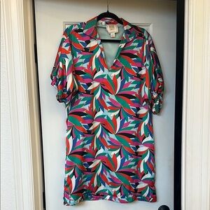 Colorful Leaf Print Midi Dress- super flattery